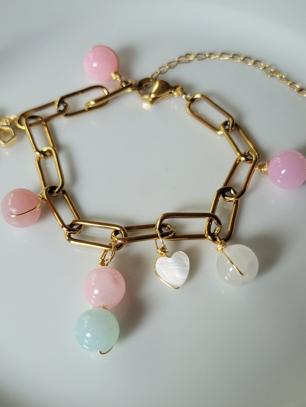 Gold Stainless Steel Bracelet Jade Charms